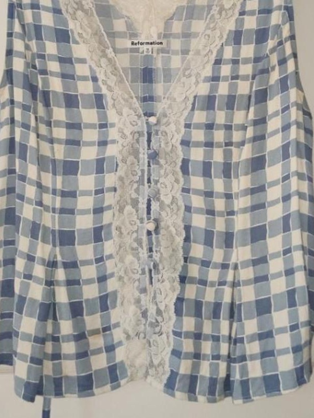 Reformation Light Blue Gingham Lace-Trim Tank - Picture 3 of 5